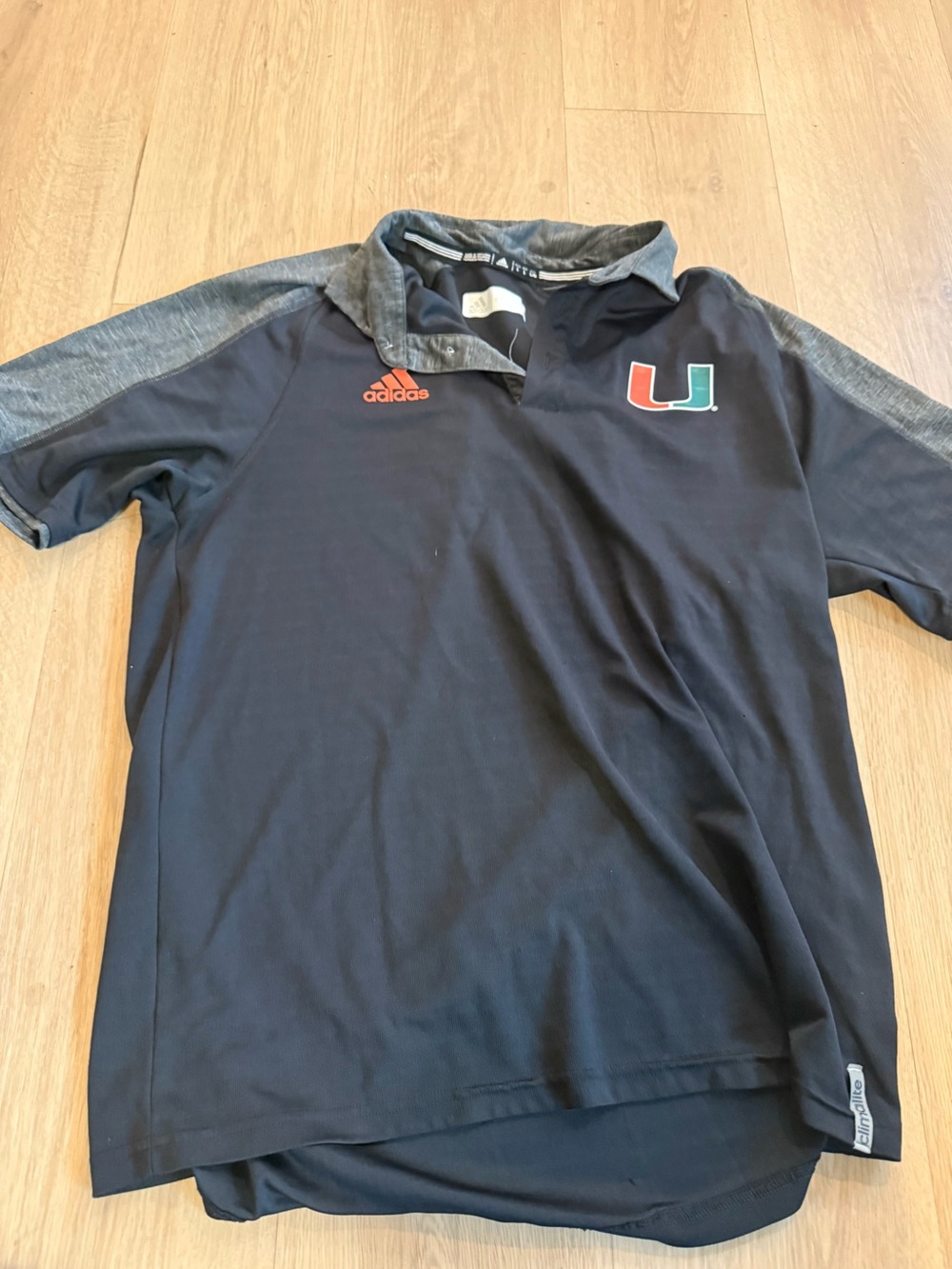 Adidas Adult Large Black & Gray Miami Hurricanes Polo Shirt